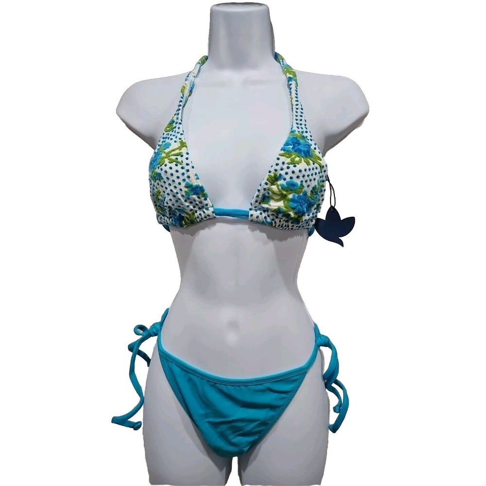 Bikini Small Swim Bathing Suit Beach Buzios Brazil Blue flower New Tags